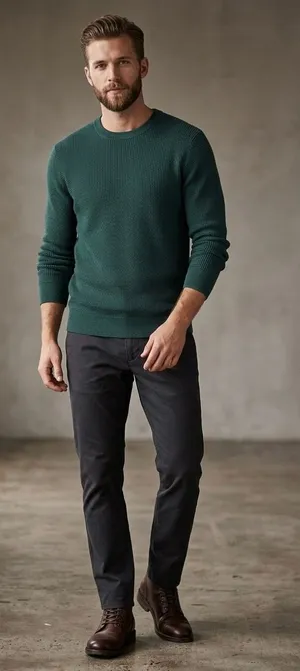 GAP Men's Forest Green Waffle-Knit Crewneck Sweater thumbnail 1