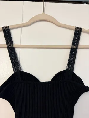 Zara Black Ribbed Bodysuit with Lace Straps thumbnail 4