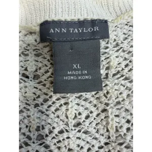 Ann Taylor Cardigan Women XL Cream Open Front Crochet Knit Pointelle thumbnail 11