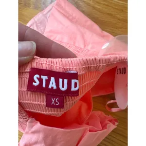 STAUD Coral Pink Ruched Off Shoulder Corset Crop Top Sweetheart XS NWT thumbnail 4
