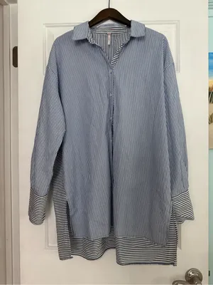 Free People Lakehouse Button Down Shirt in Blue and White Stripe thumbnail 3