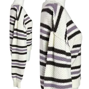Free People Lila Stripe Cardi Cardigan Sweater in Lavender Ivory Combo Large thumbnail 7