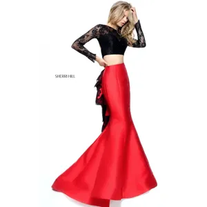 NWT‎ Sherri Hill 51169 Black Red Mermaid Lace Two Piece Gown Size 6 Prom Pageant thumbnail 5
