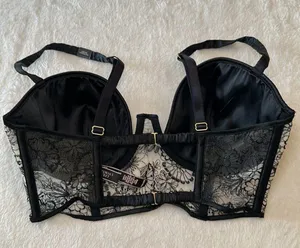 Victoria’s Secret Lightly Lined Balconet Beige Black Floral Lace 34DD thumbnail 4