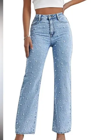 Blue Pearl-Embellished Women's Jeans thumbnail 1