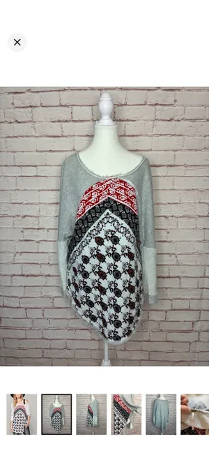 Free People Del Ray Pullover Terry Tunic Top EUC Small. Stretchy and very oversized. Beautiful boho bandana pattern. Raw hems. Split sides. 22.5” bust 28” at longest point thumbnail 2