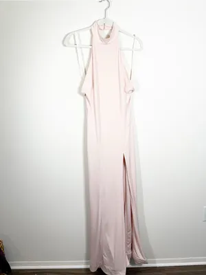 NWT House Of CB Juliette Blush Pink Halter Gown Maxi Dress Medium thumbnail 4