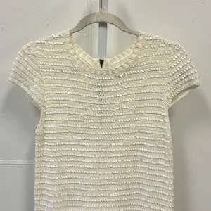 Alice + Olivia Ivory Sequin Knit Top Sweater Back Zip C211743920 Cream S Holiday thumbnail 3
