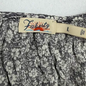 Faherty Women’s Floral Crinkle Blouse Short Sleeve Navy White Boho Casual Size L thumbnail 6