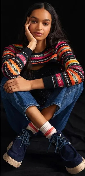 Anthropologie Maeve Abstract Sweater Shrug Size XS Multi Color Fair Isle Nordic thumbnail 1