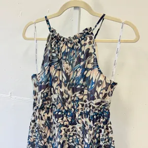 Anne Klein Butterfly Print Halter Midi Dress Blue Size 4 Ruffle‎ Neck Tie Back thumbnail 3