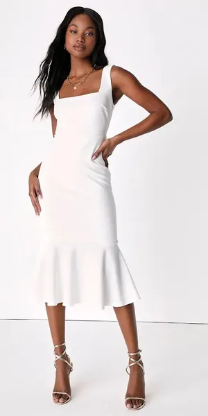 Lulus Moment Maker White Square Neck Trumpet Midi Dress Gala Banquet Size M thumbnail 1