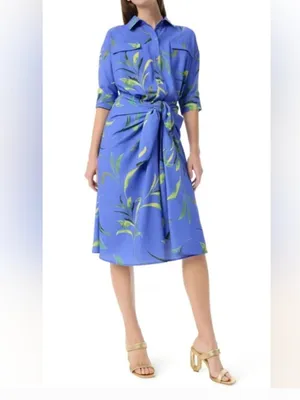 NWT DO by Dee Ocleppo baja tossed leaves Floral Midi draped Bobbi shirt dress L thumbnail 2
