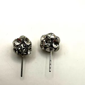 Rhinestone disco ball post earrings Silver thumbnail 4