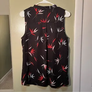 Ann Taylor Women's Size Medium Sleeveless Button Down Blouse Black Red Floral thumbnail 6