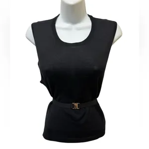 J. Crew 100% Merino Wool Belted Sweater Shell Black Sz L Classic Academia Casual thumbnail 2