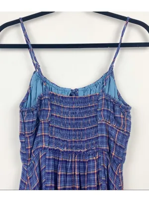 $69 Urban Outfitters Kamaryn Tie Front Plaid Mini Dress NWOT in Blue S thumbnail 12