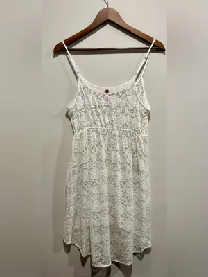 Victoria’s Secret White Lace Cover Up Babydoll Slip Dress Boho M thumbnail 2