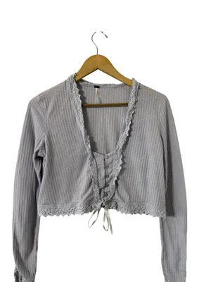 FREE PEOPLE Intimately Third Date Lace Ribbed Knit Long Sleeve Cardigan Top thumbnail 3