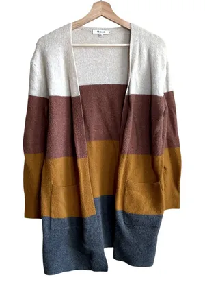 Madewell‎ wool-alpaca blend colorblock knit open front cardigan women's size XS thumbnail 1