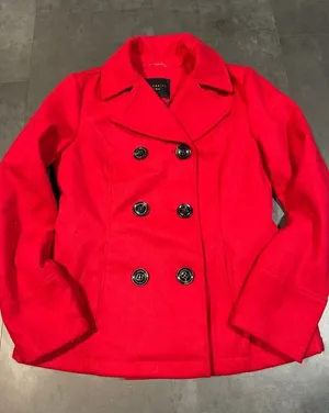 Celebrity pink Vibrant Red Double-Breasted Peacoat Wool Blend Winter‎ Coat thumbnail 1
