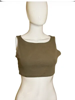 Princess Polly Olive Ribbed Square Neck Crop Tank thumbnail 2