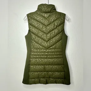 Michael‎ Kors Women's Quilted Trim Puffer Vest Size XS Green Cheetah No Hood thumbnail 2