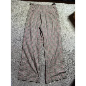 John Galt California Plaid Wide Leg Trousers Brown Red Check Pink Button 32W thumbnail 5