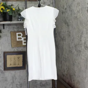 NWT Shelby & Palmer Womens Chiffon Sleeve Knit Ruched Front Dress White 6 thumbnail 2
