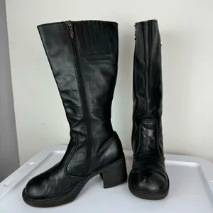 Vtg Y2K Harley Davidson Black Leather Tall Pavement Boots Sz 7.5 Chunky Moto thumbnail 9