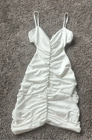 White Ruched Mini Cutout Sides Dress thumbnail 1