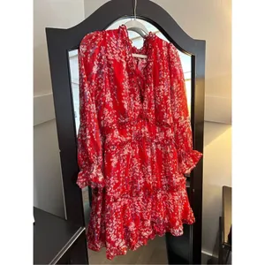 NEW Deep V Neck Long Sleeve Ruffle Layer A-Line Swing Mini Dress L thumbnail 5