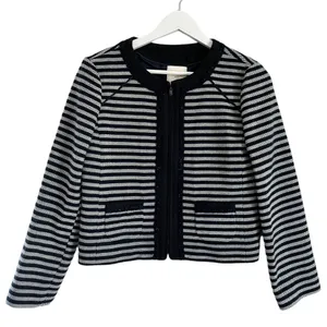 J. Crew Factory Suiting Wool Striped Tweed Full Zip Jacket Blue Women’s Size 4 thumbnail 1