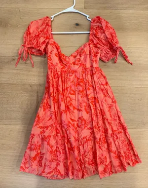 Vestique Coral-Red Floral Babydoll Dress thumbnail 1