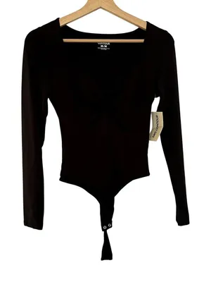 NWT SWS‎ Contour M black double lined sweetheart neckline bodysuit long sleeves thumbnail 1