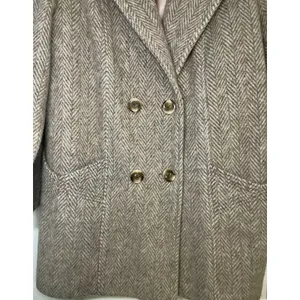 Vintage 70s Wool Herringbone Coat Jacket Chevron Tweed ILGWU Union Made USA M thumbnail 2