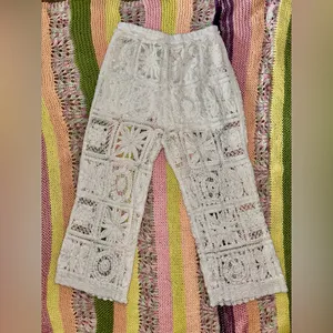 Women's White Crochet Pants Size L thumbnail 4