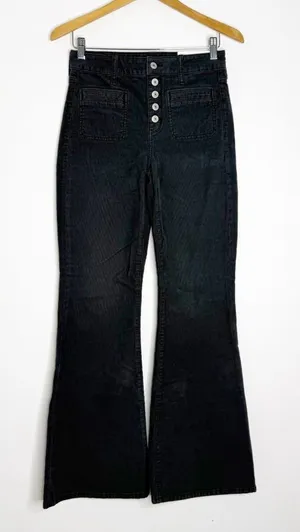 American Eagle Super High Rise Corduroy Flare Pants Gray 4 NWT thumbnail 1