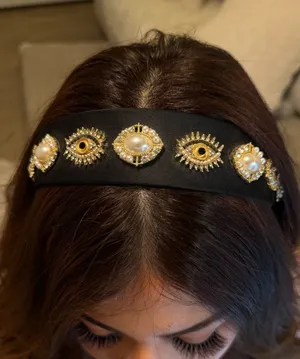 Black Beaded Pearl Embellished Headband thumbnail 1