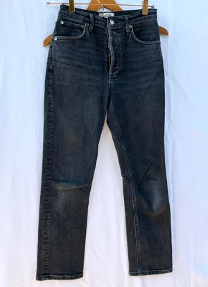 Agolde | Riley High Rise Straight Crop Jeans In Panoramic Black Size 25 thumbnail 6