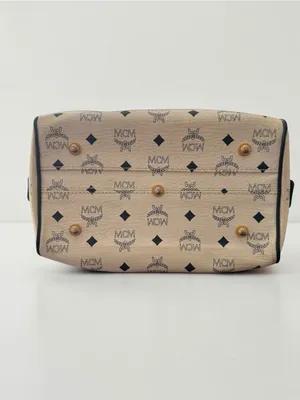 MCM Vintage Visetos Boston Satchel Ivory Black Monogram Top Handle Bag thumbnail 6