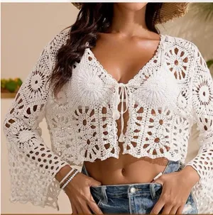 Women’s Crochet Tie Front Cardigan in White OS NWT $68R thumbnail 5