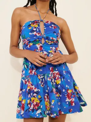 Anthropologie Sz Medium Emily Halter Mini Dress Floral Bright thumbnail 1