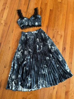 Navy blue floral two piece set Black thumbnail 5