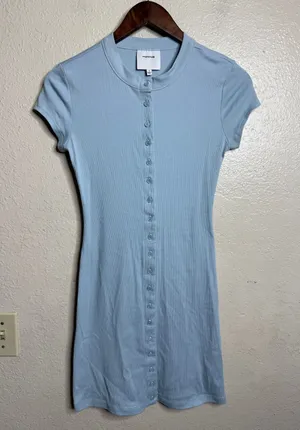 Reformation Raelynn Knit Mini Dress size S Light Blue Button Front Short Sleeve thumbnail 1