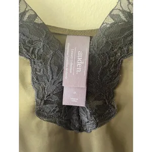 Auden Sz S Lace Trim Satin Pajama Tank Top Olive Green Pullover Cami thumbnail 4