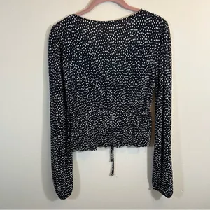 Zara Pleated Surplice V Neck Faux Wrap Blouse Top Polka Dots Long Sleeves Medium thumbnail 10