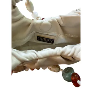 Urban Expressions Cream Faux Leather Beaded Drawstring Shoulder Bag Crossbody thumbnail 3