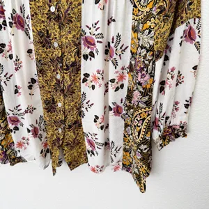 [Jane & Delancey] Mixed Floral Print Button Down Oversized Boho Blouse Sz Large thumbnail 7