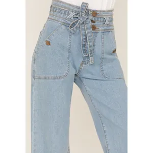 Lola Reese Jeans High Rise Wide Leg Crop Jeans‎ Light Wash Belted Womens Size 30 thumbnail 3